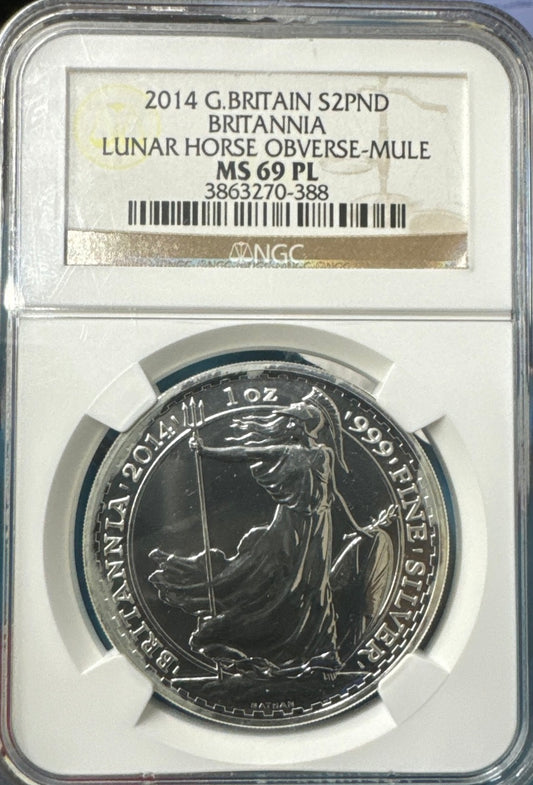 2014 G Britannia lunar horse obverse - MULE, MS69PL